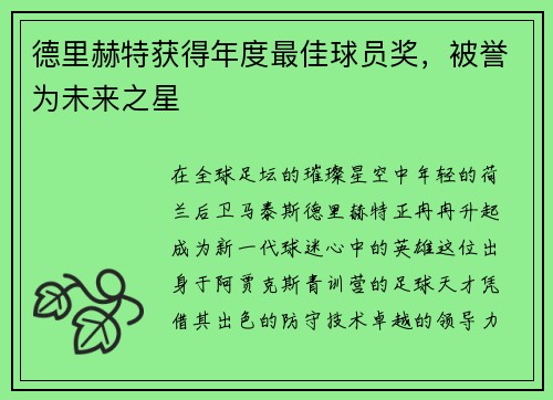 德里赫特获得年度最佳球员奖，被誉为未来之星