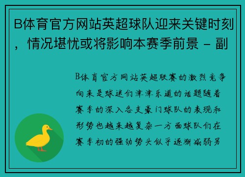 B体育官方网站英超球队迎来关键时刻，情况堪忧或将影响本赛季前景 - 副本